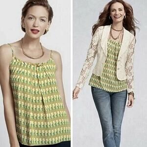 CAbi Seahorse Cami Blouse Tank Top Blouse Yellow Ivory Turquoise Size Medium